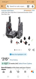 LEGO Star Wars Kylo Ren's Command Shuttle 75104 Set 1005 Pieces Minifigures