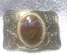 Jasper Brown Stone In Gold Engraved Western Swirling Frame Buckle Great Shape