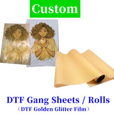 22"x84" Custom DTF Golden Glitter Gang sheet / Rolls for Cloth Transfer Printing