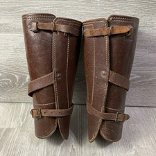 Vintage Military Leather Shin Calf Guards Gaiters Brown With Buckles
