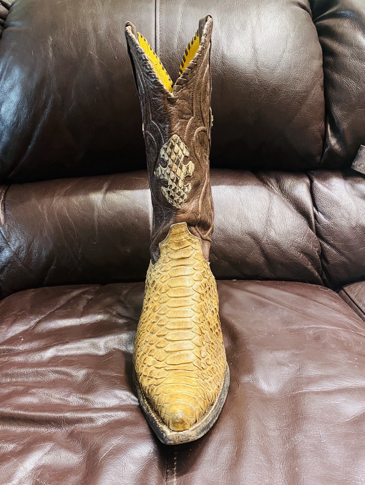 Vtg El General Python Snakeskin Cowboy Boots Mens… - image 8