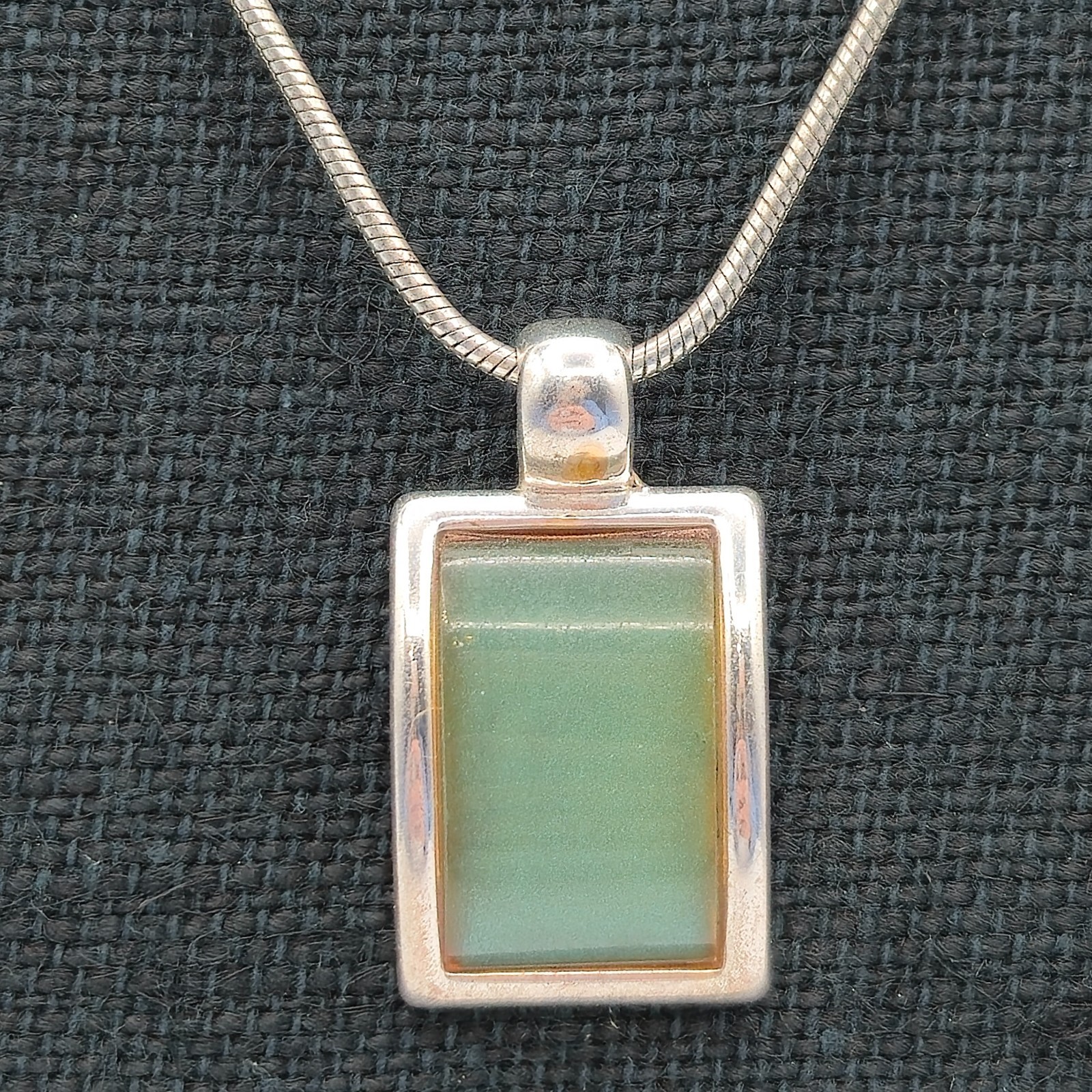 Rectangle Green Stone Statement Piece Pendant Nec… - image 1