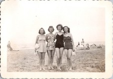 Vtg 1940s 1950s Snapshot Photo 4 Women Friends Girls in Swimsuits at Beach