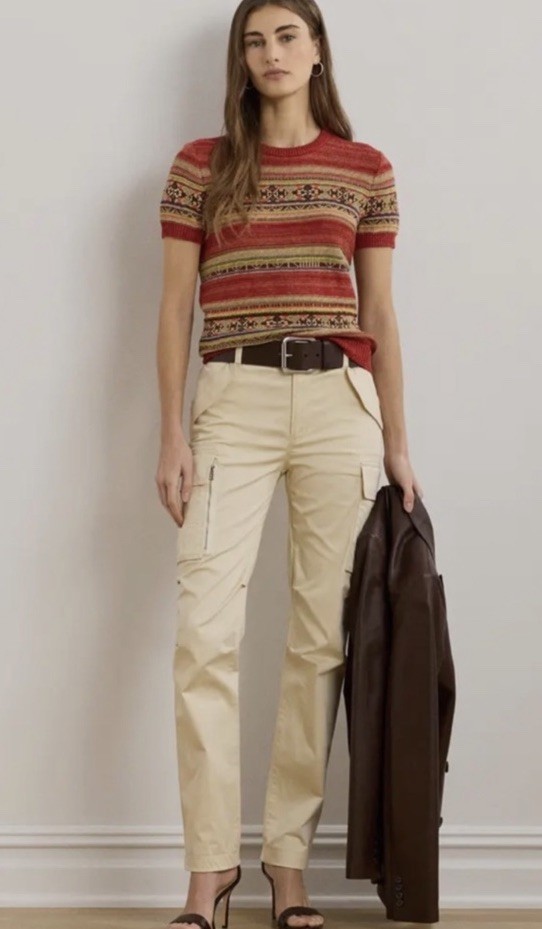96 NWT Ralph Lauren Geo-Striped Fair Isle Linen Blend Short Sleeve