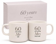 Widdop & Co 60 Years Mr and Mrs Mug Set in Gift 10 cm x 9 x 9 cm, White