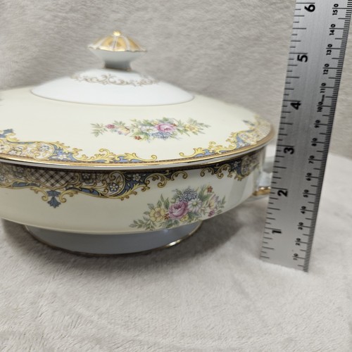 Vintage Noritake Porzellan Carmela bedeckt Schale mit Griffen blau Blumen Japan - Bild 9 von 10