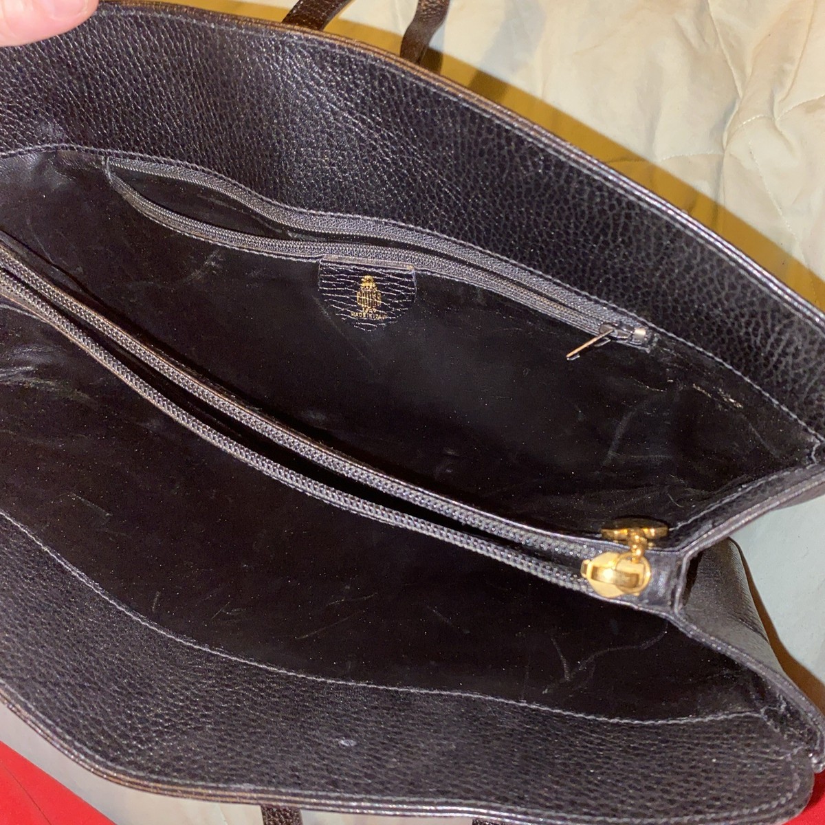 Vintage Mark Cross Black Pebble/Leather Shoulder Handbag