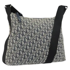 Christian Dior Trotter Canvas Shoulder Bag Navy Silver Auth bs30973