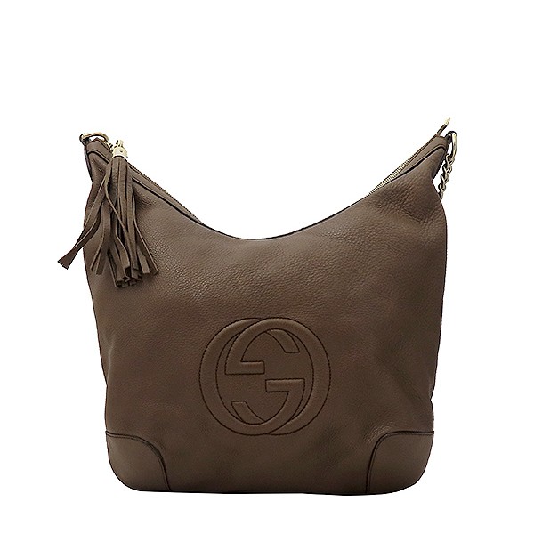 Gucci 308981 Maple Brown Leather GG Interlocking Tassel Gold Chain Shoulder Bag