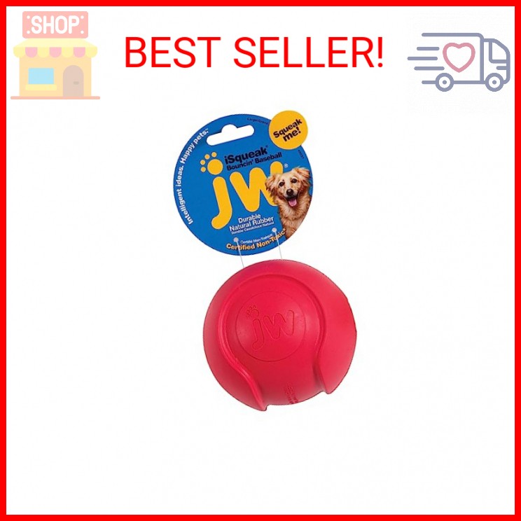 JW Pet Company iSqueak Bouncin' Baseball Dog Toy, Large (Col