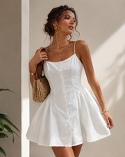 Wild Fable White Button Front Mini Dress Women  s S Spaghetti Strap Fit Flare