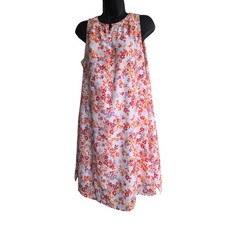 Loft Outlet Womens Floral Sleeveless Split Neck Shift Dress Orange White Size M