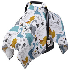 Dinosaurs Carseat Cover - Muslin Cotton Infant Car Seat Canopy, Breathable Baby