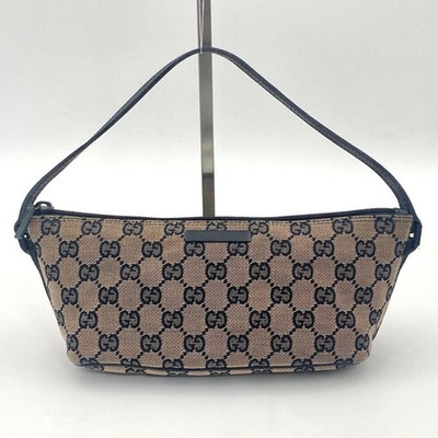 Gucci GG Canvas Shoulder Bag Black Authentic Crossbody with Pouch