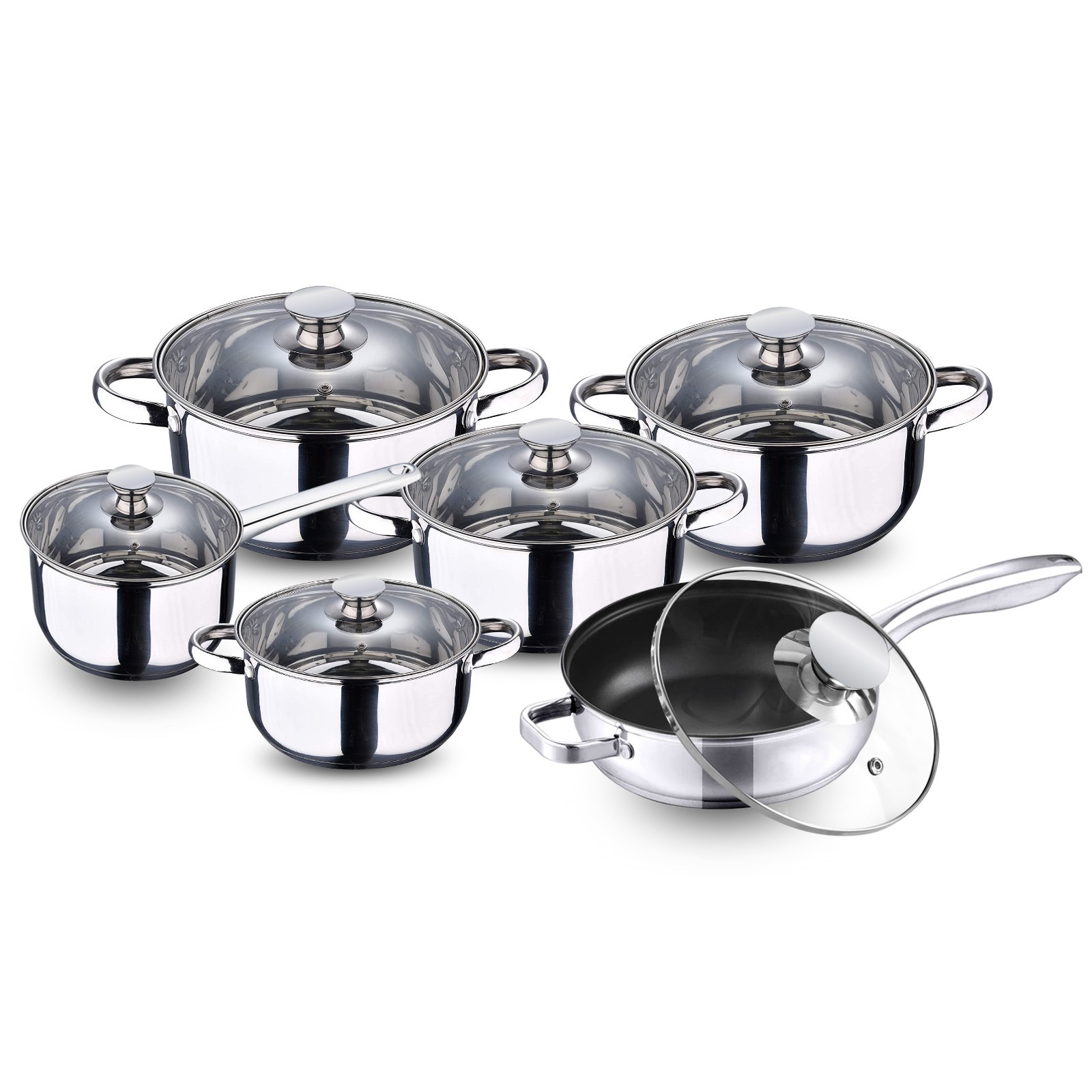 12-Piece Stainless Steel Cookware Set with Glass Lids