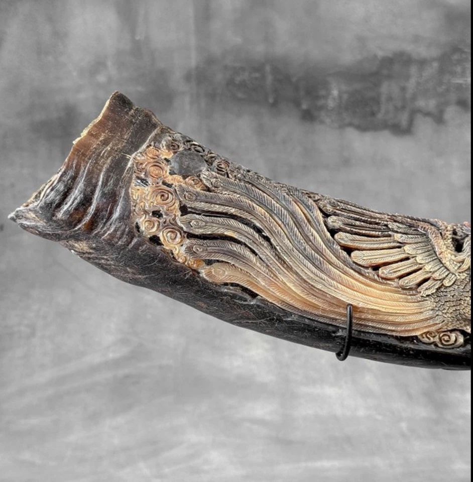 Soporte de mano tallado Fénix y Dragón Ying y Yang tallado, Foto 3 de 4