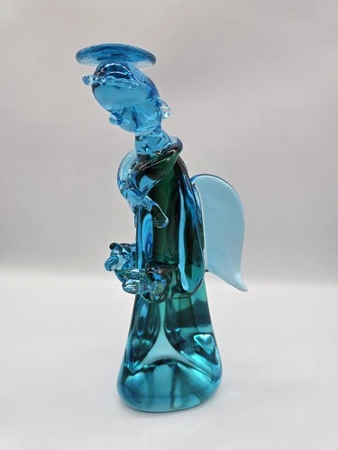 Vintage Murano Glass Angel Figurine Blue Green Sommerso 10" Tall
