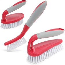 Scrub Brush Set of 3pcs - Cleaning Shower Scrubber with Medium, Red, 3