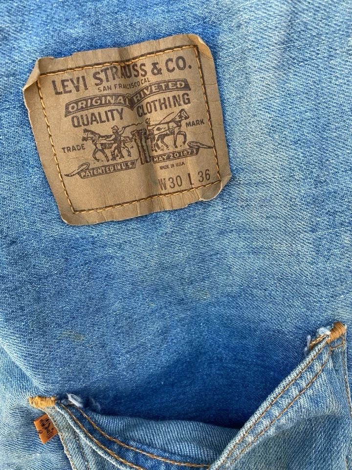 Bolso de hombro vintage Levis naranja lengüeta de mezclilla con cordón usado Foto 3 de 4