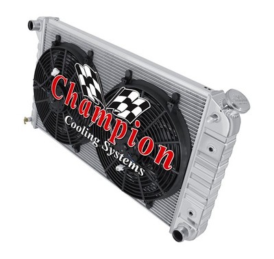 SR 3 Row Stamped Tank Radiator 17x28'',14'' Fans for 1968-1970 Pontiac Tempest