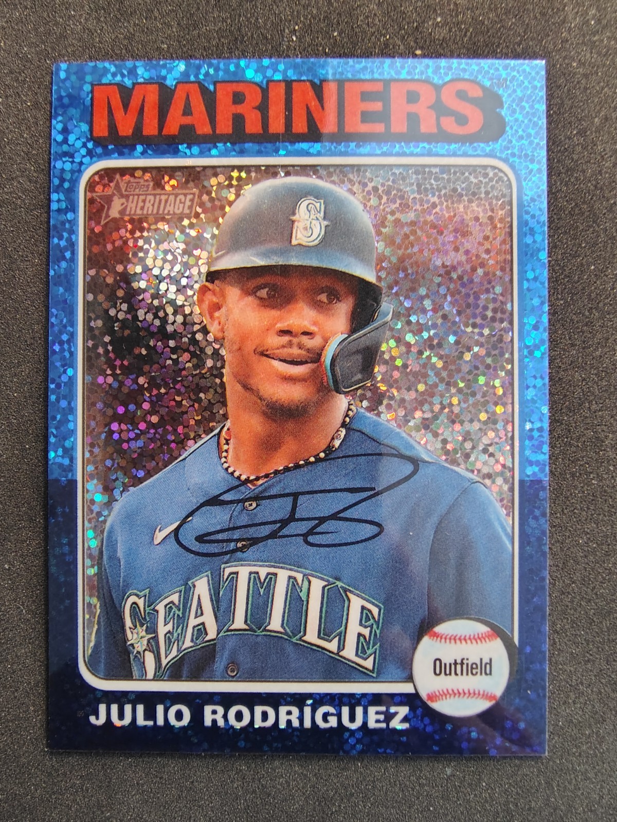 2024 Topps Heritage Julio Rodriguez Chrome Blue Sparkle Refractor #286 Mariners