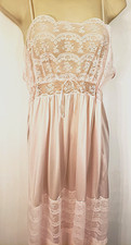 Vintage Gilead nightgown empire babydoll Nylon  lace panels long pale pink M