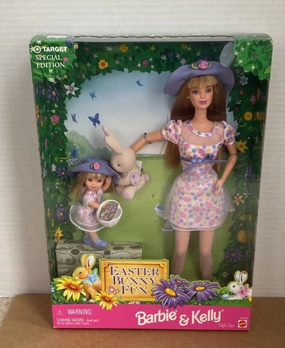 1998 VTG Easter Bunny Fun Barbie & Kelly Gift Set # 21720 Target Special Edition