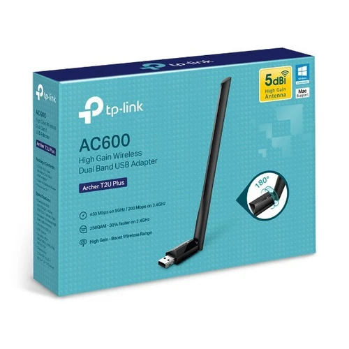 TP-Link Archer T2U Plus AC600 High Gain Wireless Dual Band USB 2.0 Wi-Fi Adapter