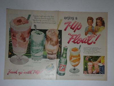 Magazine Ad* - 1954 - 7 UP - Ice Cream Float - (two-pages)