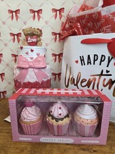 Sweet Treats Valentines Hearts Cupcakes Resin Decor Boxed Set of 3
