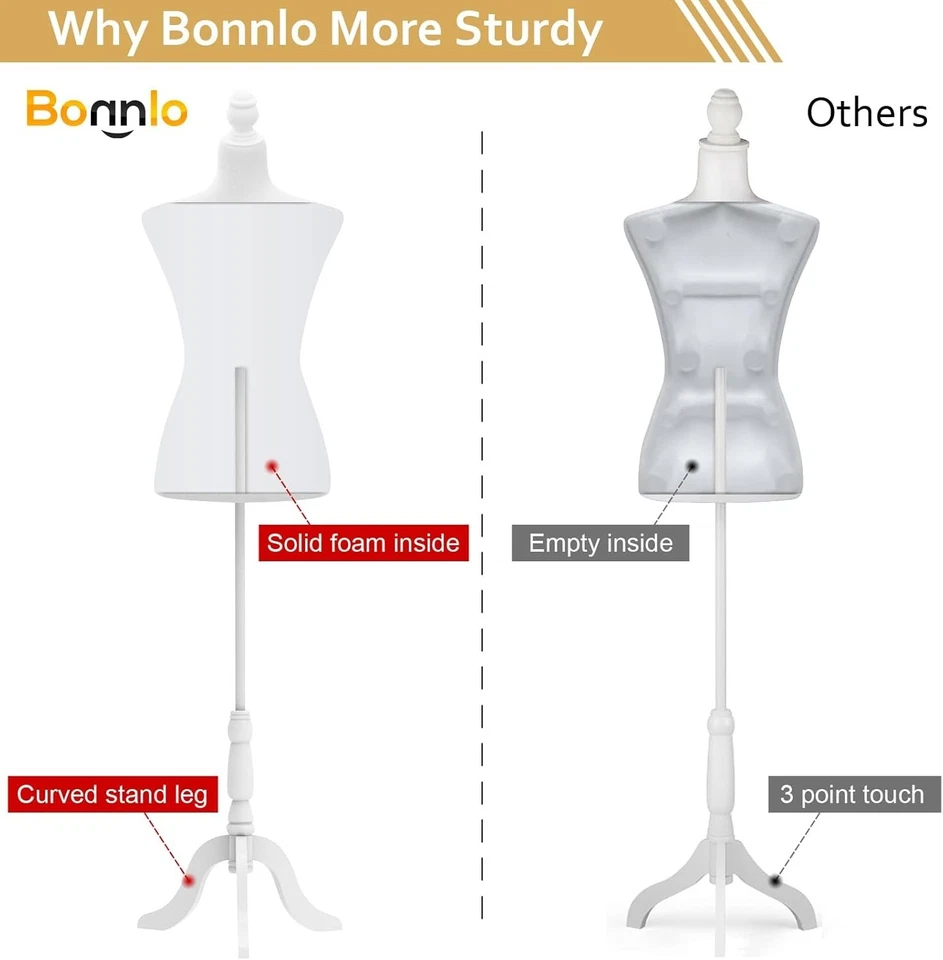 Maniquí Mujer Torso Vestido Forma Maniquí Cuerpo con Base Trípode Madera Soporte Foto 3 de 4