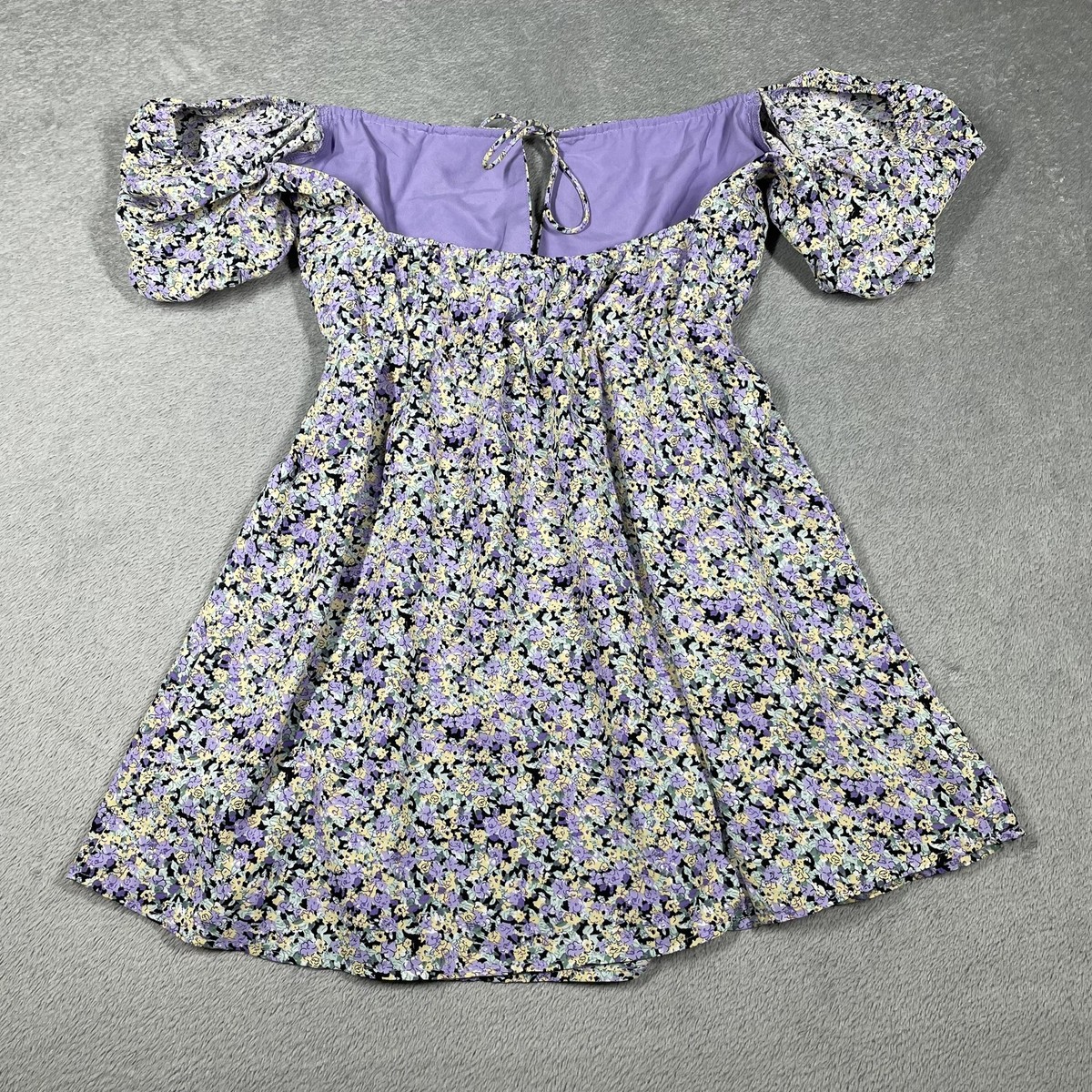 Beginning Boutique Dress Womens 8 Purple Floral Sundress Off Shoulder Smocked View 6