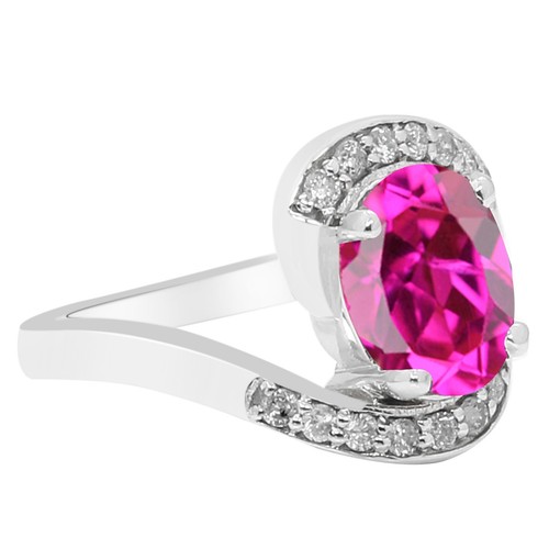 1.65Ct Natural Pink Tourmaline IGI Certified Diamond Ring In 14KT White Gold - Picture 3 of 4