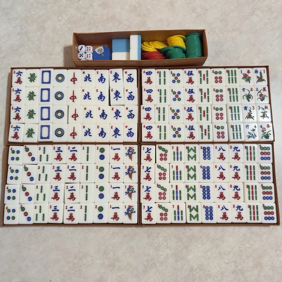 Mahjong Light Blue White 144 Tiles + 4 Blanks Set With Portable Box FAST SHIP - Image 2 of 4