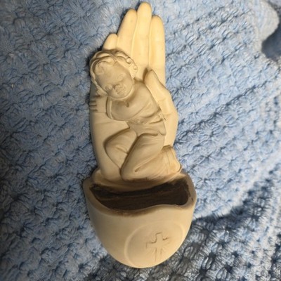 Vintage Hände Gottes Keramik Souvenir Italien Kind Palme Wandbehang Weihwasserbrunnen
