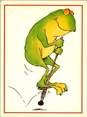 Cartoon Frog on Pogo Stick Vintage Illustration Continental Postcard A870