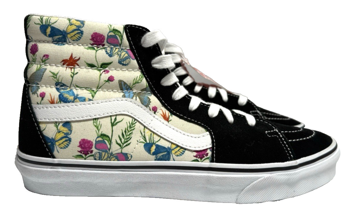 Vans mens shoe Sk8Hi High Top Sneakers Black Butterfly Floral Canvas US size 9.5 thumbnail 5