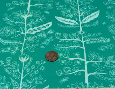 Floral Plants * Stems * Leaves * White on Green * 100% Quality Cotton * 8'' x 22''