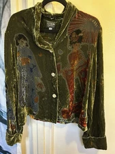 Citron Santa Monica Velvet Burnout Geisha Blouse Shirt Womens Medium Rayon Silk