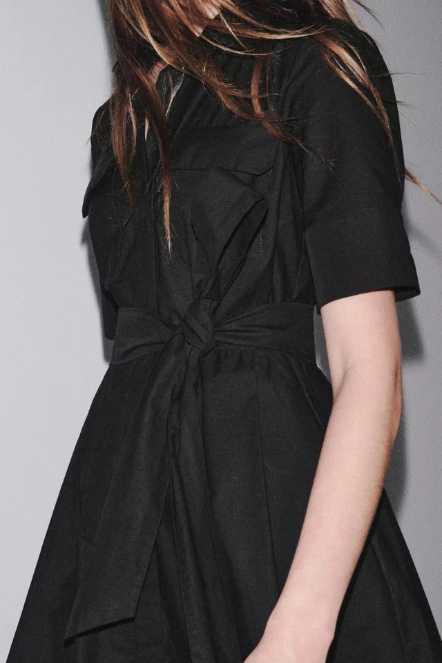 ZARA - Vestido midi de popelina de la colección ZW en negro - Talla XS Foto 4 de 4