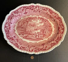 VTG MASON'S VISTA PINK RED HUGE 15 1/2” OVAL SERVING PLATTER ENGLISH PORCELAIN