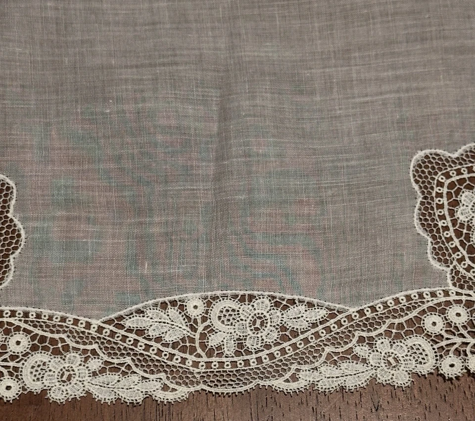 "Pañuelo de encaje victoriano antiguo de boda bordado 11,5"" X 11,5""" Foto 3 de 4