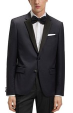 Boss Mens H-Huge Slim Fit Super 110's Wool Tuxedo Jacket 40 Short Navy NWT 695