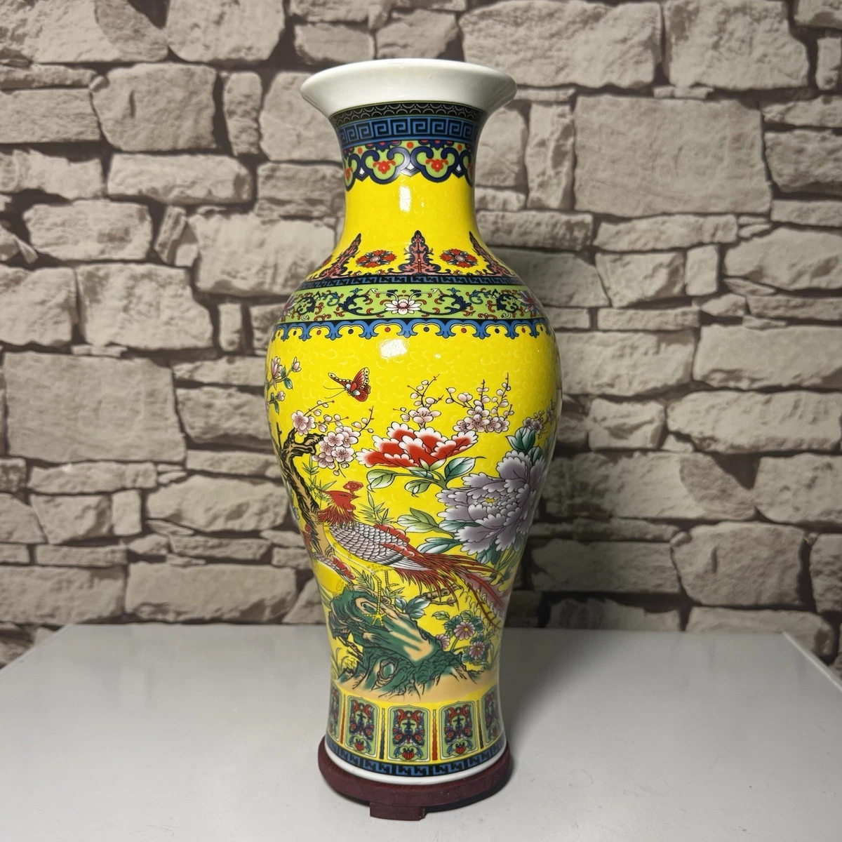 35cm Tall Birds & Trees Enamel Paint Porcelain Flower Vase for Home Décor / Gift