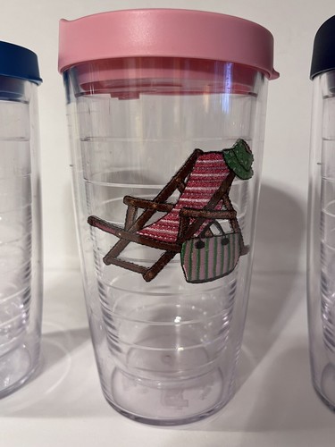 Tervis 16 oz Insulated Tumbler Set of 4 Embroidered Beach Chairs With LIDS NWOT - Picture 4 of 15