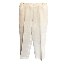 Chico's Pants Sz 2 White 100 Linen Elastic Waist Wide Leg Pockets