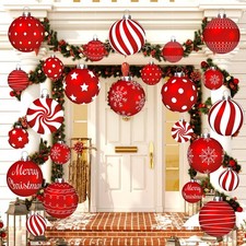 24 Pcs Christmas Decorations Outdoor Christmas Hanging Ornaments Peppermint C...
