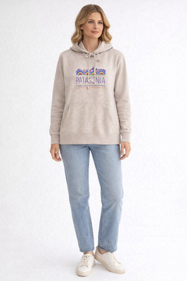 PATAGONIA Women's Hoodie XL Graphic Logo Beige Organic Cotton Pullover 39500