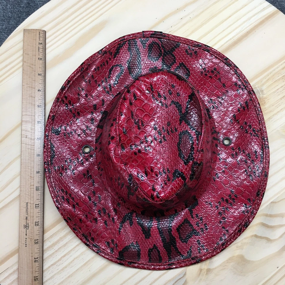 Sombrero de vaquero de piel de serpiente D&Y New York para mujer negro rojo talla única ala ancha poliéster Foto 3 de 4