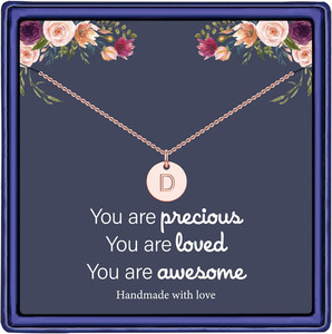 Authentic Disc Initial Necklaces for Girls Women - 14K Gold Plated/14K Rose Gold Plated/S9